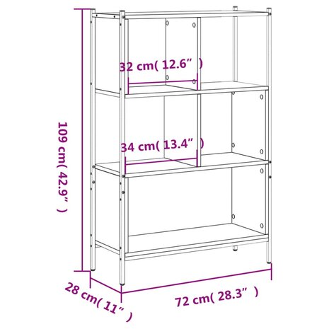 Boekenkast 72x28x109 cm bewerkt hout sonoma eikenkleurig 8721012339354 11