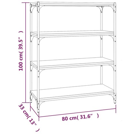 Boekenkast 80x33x100 cm bewerkt hout en staal gerookt eiken 8720287197263 9