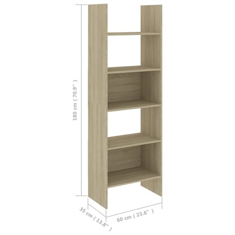 Boekenkast 60x35x180 cm bewerkt hout sonoma eikenkleurig 8720286352656 7