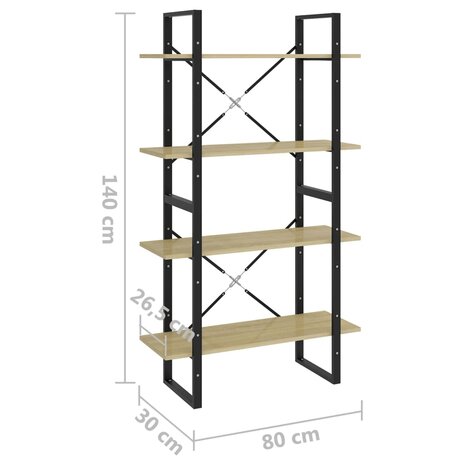 Boekenkast met 4 schappen 80x30x140 cm spaanplaat sonoma eiken 8720286567500 7