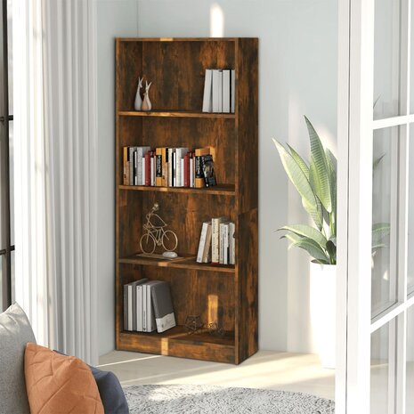 Boekenkast 4-laags 60x24x142 cm bewerkt hout gerookt eikenkleur 8720286976340 1