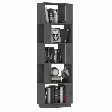 Boekenkast/kamerscherm 51x25x163,5 cm massief grenenhout grijs 8720286905890 4