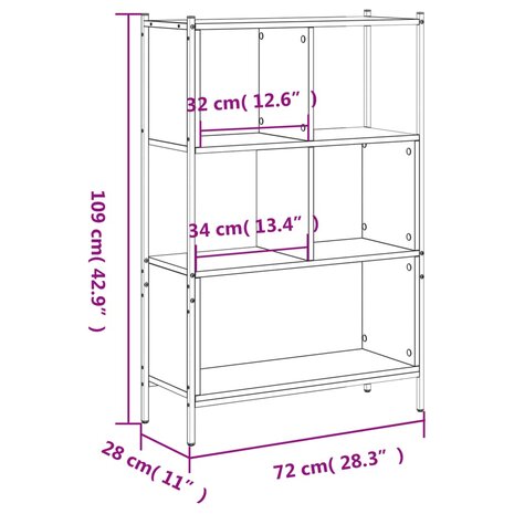 Boekenkast 72x28x109 cm bewerkt hout grijs sonoma eikenkleurig 8721012339378 11