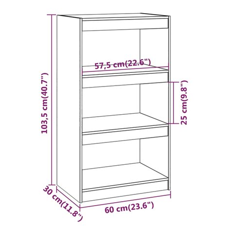 Boekenkast/kamerscherm 60x30x103,5 cm massief grenenhout zwart 8720286608678 8