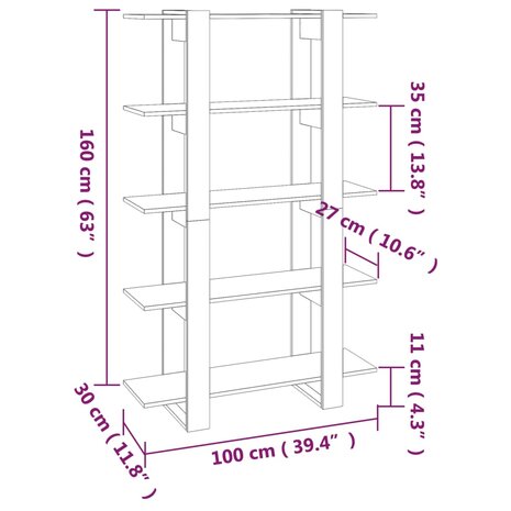 Boekenkast/kamerscherm 100x30x160 cm zwart 8720286842522 7