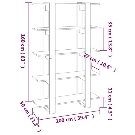 Boekenkast/kamerscherm 100x30x160 cm grijs sonoma eikenkleurig 8720286843925 7