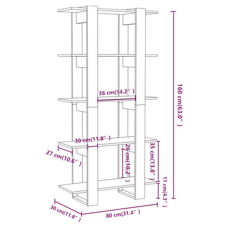 Boekenkast/kamerscherm 80x30x160 cm spaanplaat betongrijs 8720286842744 7