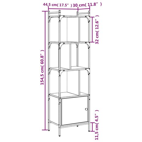 Boekenkast met deur 44,5x30x154,5 cm hout gerookt eikenkleurig 8720845915636 10