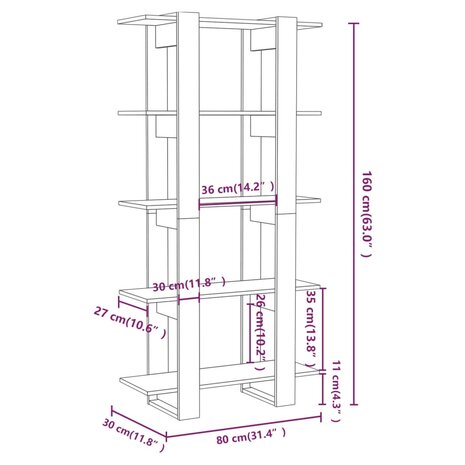 Boekenkast/kamerscherm 80x30x160 cm spaanplaat sonoma eiken 8720286842737 7