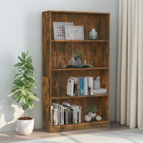 Boekenkast 4-laags 80x24x142 cm bewerkt hout gerookt eikenkleur 8720286976043 1