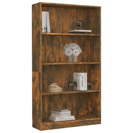 Boekenkast 4-laags 80x24x142 cm bewerkt hout gerookt eikenkleur 8720286976043 3