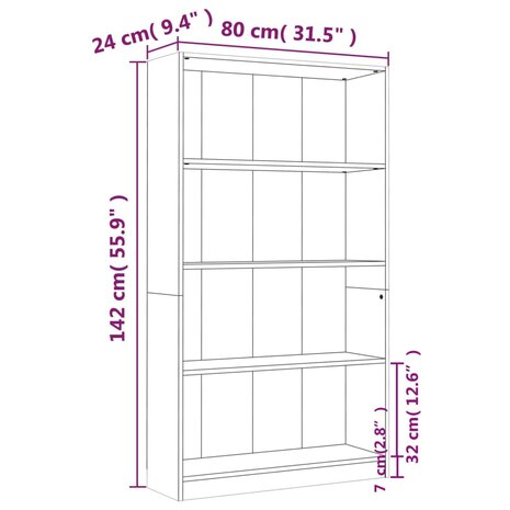 Boekenkast 4-laags 80x24x142 cm bewerkt hout gerookt eikenkleur 8720286976043 7