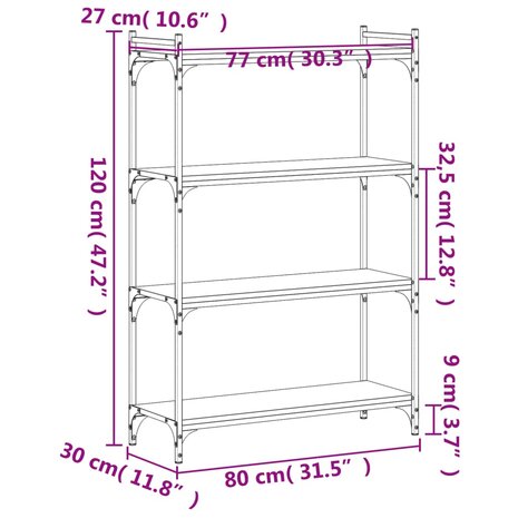 Boekenkast 4-laags 80x30x120 cm bewerkt hout bruineikenkleurig 8721012194588 9