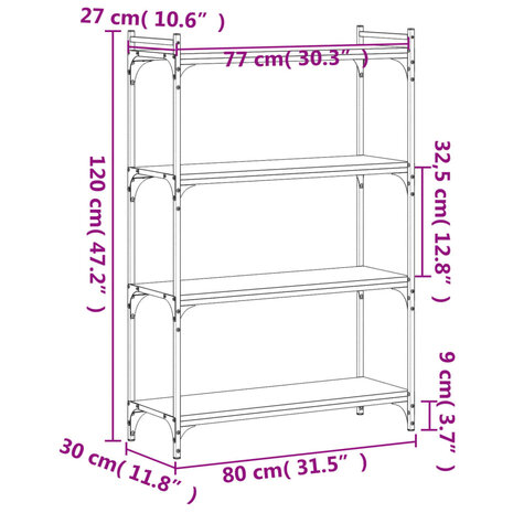 Boekenkast 4-laags 80x30x120 cm bewerkt hout zwart 8721012194540 9