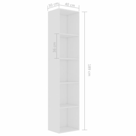 Boekenkast 40x30x189 cm bewerkt hout wit 8719883869476 6