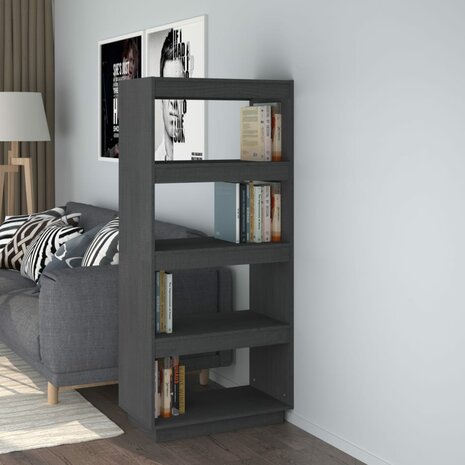 Boekenkast/kamerscherm 60x35x135 cm massief grenenhout grijs 8720286816028 1