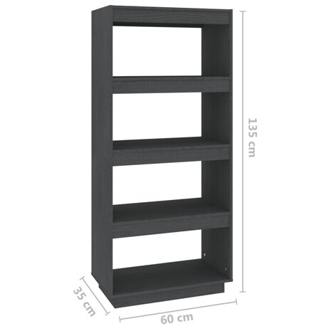 Boekenkast/kamerscherm 60x35x135 cm massief grenenhout grijs 8720286816028 8