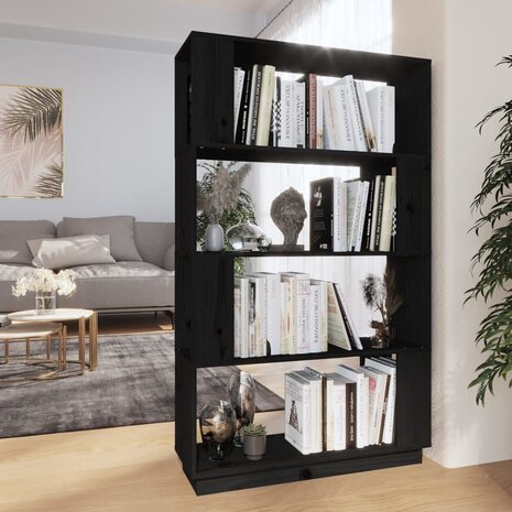 Boekenkast/kamerscherm 80x25x132 cm massief grenenhout zwart 8720286906064 1