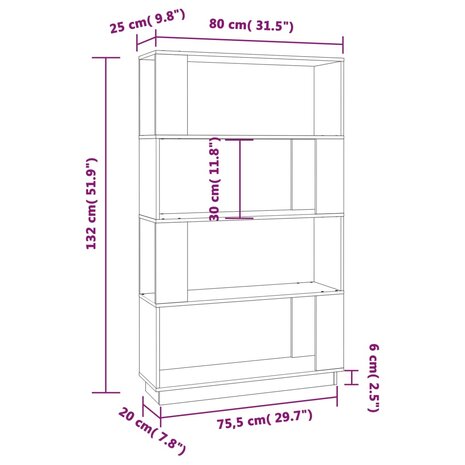 Boekenkast/kamerscherm 80x25x132 cm massief grenenhout grijs 8720286906040 8