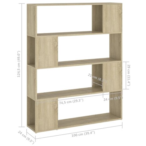 Boekenkast/kamerscherm 100x24x124 cm sonoma eikenkleurig 8720286651476 7