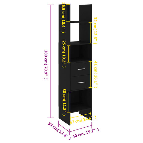 Boekenkast 40x35x180 cm bewerkt hout zwart 8720286352724 8