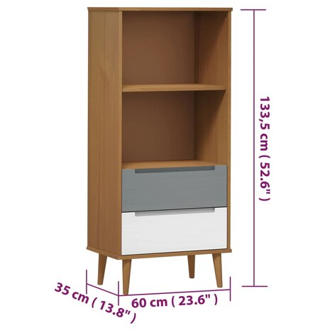 Boekenkast MOLDE 60x35x133,5 cm massief grenenhout bruin 8720845542245 8