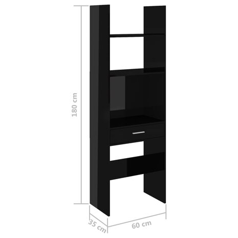 Boekenkast 60x35x180 cm bewerkt hout hoogglans zwart 8720286352878 8