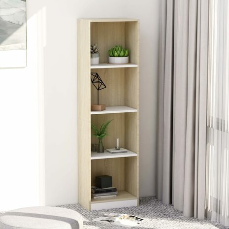 Boekenkast met 4 schappen 40x24x142cm bewerkt hout wit en eiken 8719883787466 1