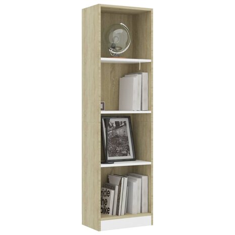 Boekenkast met 4 schappen 40x24x142cm bewerkt hout wit en eiken 8719883787466 3