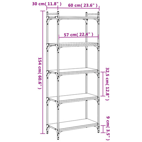 Boekenkast 5-laags 60x30x154 cm bewerkt hout sonoma eikenkleur 8721012194403 9