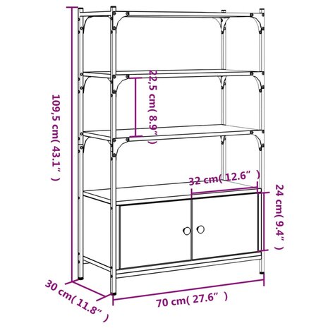 Boekenkast 3-laags 70x30x109,5 cm bewerkt hout sonoma eiken 8721012340459 11