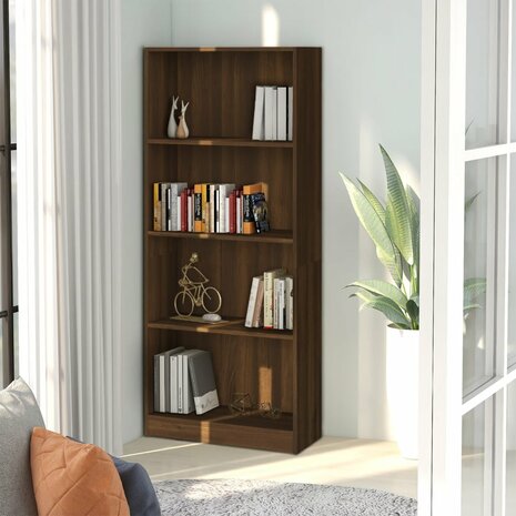 Boekenkast 4 schappen 60x24x142 cm bewerkt hout bruin eikenkleur 8720286976364 1