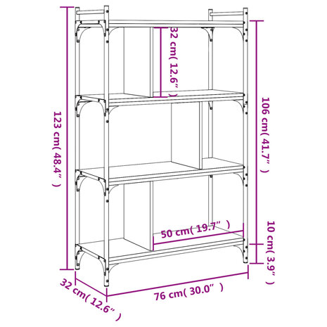 Boekenkast 4-laags 76x32x123 cm bewerkt hout gerookt eikenkleur 8720845418885 9