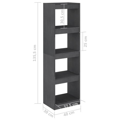 Boekenkast/kamerscherm 40x30x135,5 cm grenenhout grijs 8720286608456 8