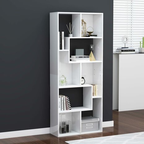 Boekenkast 67x24x161 cm bewerkt hout hoogglans wit 8719883915852 1