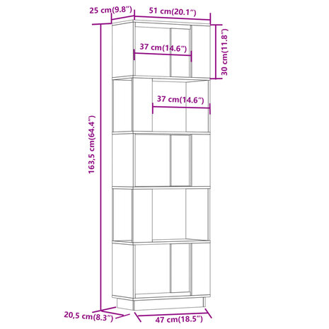 Boekenkast/kamerscherm 51x25x163,5 cm massief grenenhout zwart 8720286905913 8