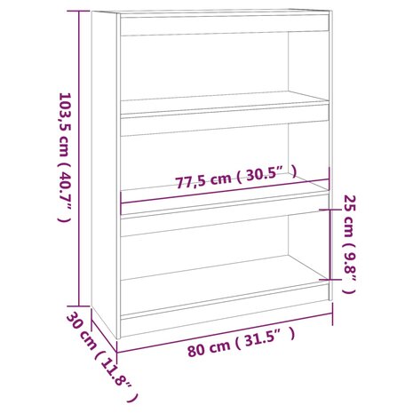 Boekenkast/kamerscherm 80x30x103,5 cm massief grenenhout grijs 8720286608906 8