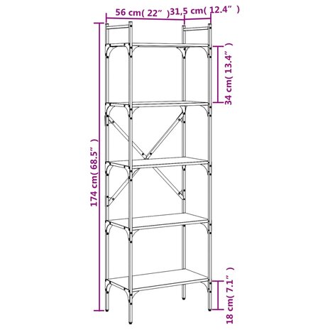 Boekenkast 5-laags 56x31,5x174 cm bewerkt hout zwart 8720845915513 9