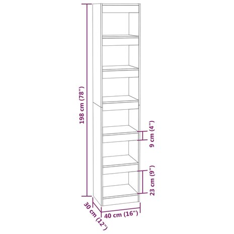 Boekenkast/kamerscherm 40x30x198 cm sonoma eikenkleurig 8720286843130 7