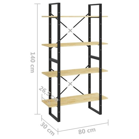 Boekenkast met 4 schappen 80x30x140 cm massief grenenhout 8720286567524 8