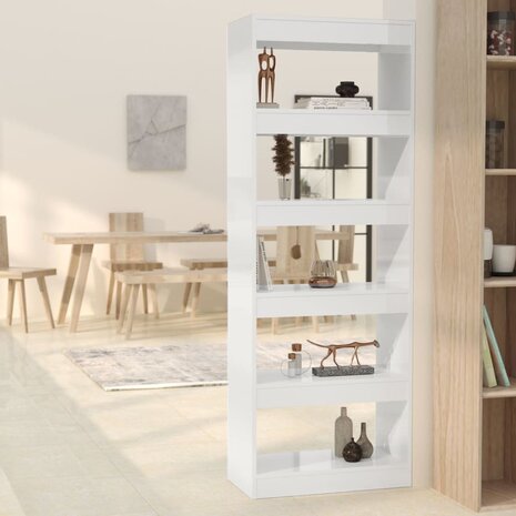 Boekenkast/kamerscherm 60x30x166 cm spaanplaat hoogglans wit 8720286843352 1