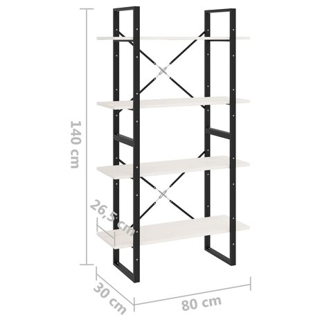 Boekenkast met 4 schappen 80x30x140 cm massief grenenhout wit 8720286567531 8