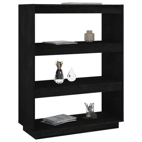 Boekenkast/kamerscherm 80x35x103 cm massief grenenhout zwart 8720286816196 4