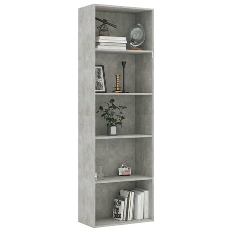 Boekenkast met 5 schappen 60x30x189 cm bewerkt hout betongrijs 8719883815893 3