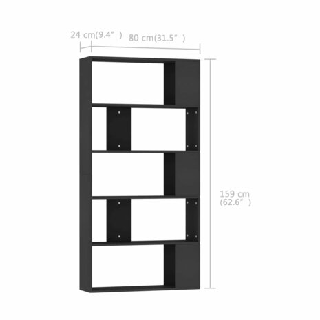 Boekenkast/kamerscherm 80x24x159 cm bewerkt hout zwart 8719883672618 7