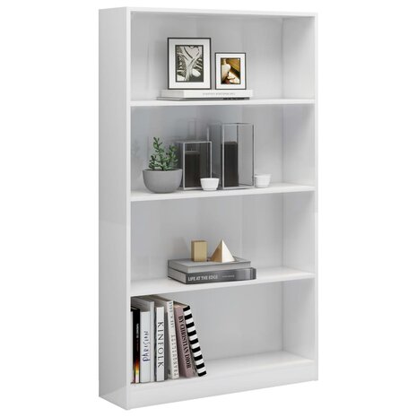 Boekenkast 4 schappen 80x24x142 cm bewerkt hout hoogglans wit 8719883815282 3