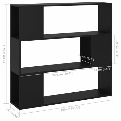 Boekenkast/kamerscherm 100x24x94 cm zwart 8720286651360 7