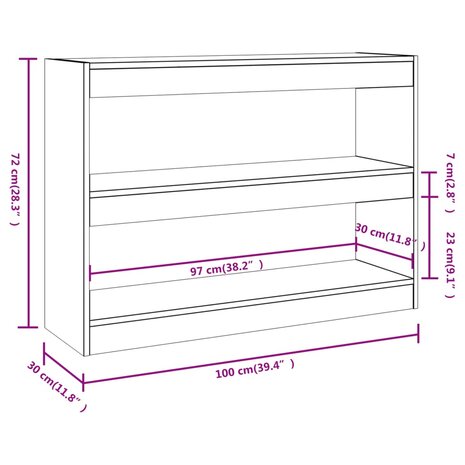 Boekenkast/kamerscherm 100x30x72 cm wit 8720286843666 7