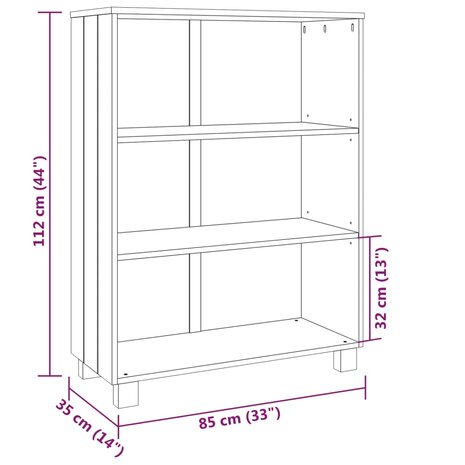 Boekenkast HAMAR 85x35x112 cm massief grenenhout wit 8720286818312 8