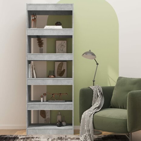 Boekenkast/kamerscherm 60x30x166 cm spaanplaat betongrijs 8720286843345 3